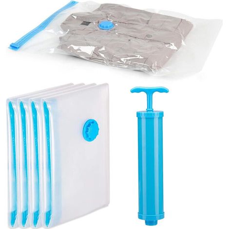 XEPHO Sacs de Rangement Sous Vide, Sacs Compression,60  80cm Sacs de Compression Réutilisables, Sac de Voyage Sous Vide, Sacs Sous Vide pour Vêtements, Pompe Sous Vide, 4 Pièces (1/5)