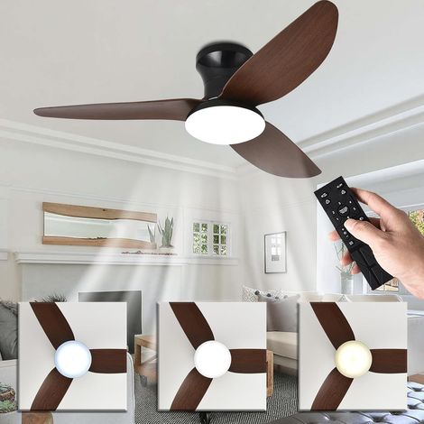 Ventilador de techo LED de 100 cm, con control remoto y aplicación, funcionamiento silencioso y 6 velocidades (aspecto de madera oscura). (1/5)