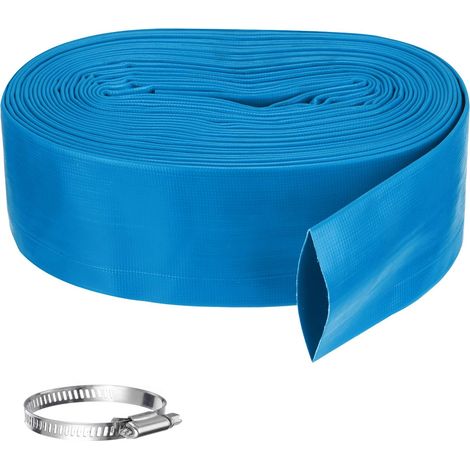 Tuyau de rinçage de piscine, 7,6 cm x 7,6 m, tuyau de vidange renforcé en PVC plat pour pompe de vidange d'eau de piscine, avec 1 pince, bleu (1/5)