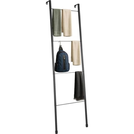 Trintion Handtuchhalter Stehend aus Metall 4-stöckige Handtuchleiter im Industrial Design Platzsparender Handtuchständer für Bad Wohnzimmer Schlafzimmer Schwarz 170x43x10cm (1/5)