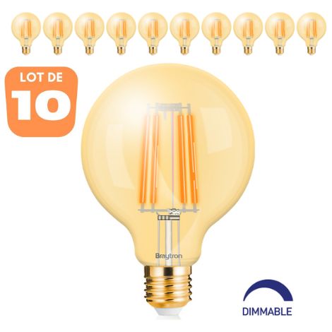 Lot de 10 ampoules LED G95 filaments 6W E27 2200K Dimmables (1/4)