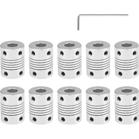 10pcs Flexible Couplings 5mm to 8mm, NEMA 17 Shaft Stepper Motor Coupler Aluminum Alloy Joint Connector, for RepRap 3D Printer or CNC Machine, with 1 Allen Key (1/5)