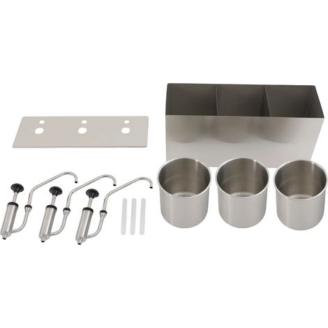 Distributeur de sauce soja, en acier inoxydable, 3 compartiments, capacité totale de 12L, design de table, facile à nettoyer (1/5)