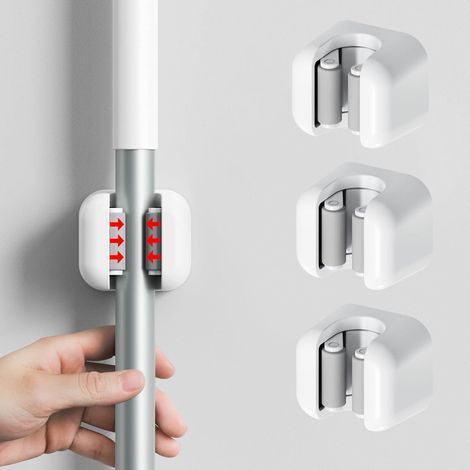 3er-Set – Selbstklebende Wandhalterung – Aufbewahrung für Besen und Mopp – Werkzeugorganizer für Küche, Bad und Garage – Schwarz – 10 x 5 cm (1/5)