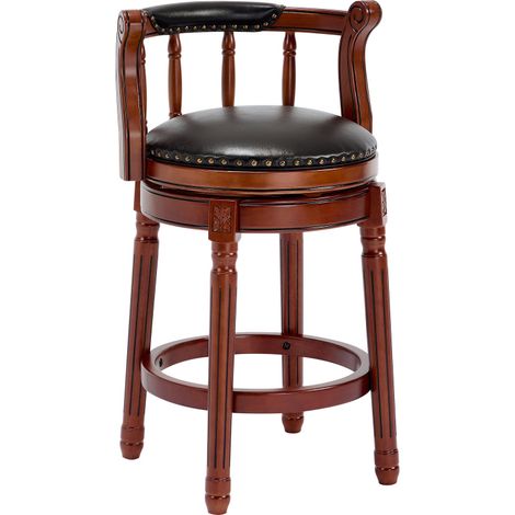 Tabourets de bar en cuir et bois avec assise en cuir de vachette, pivotants à 360° avec dossier, hauteur comptoir, idéaux pour la cuisine, la salle à manger et le bar. (1/5)