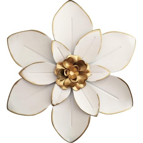 Décoration Murale Métal Fleur - 1 Pièce - Fer Vieilli Noir et Doré - Sculpture Florale 3D - Intérieur et Extérieur - 25,4 x 22,9 cm (1/5)