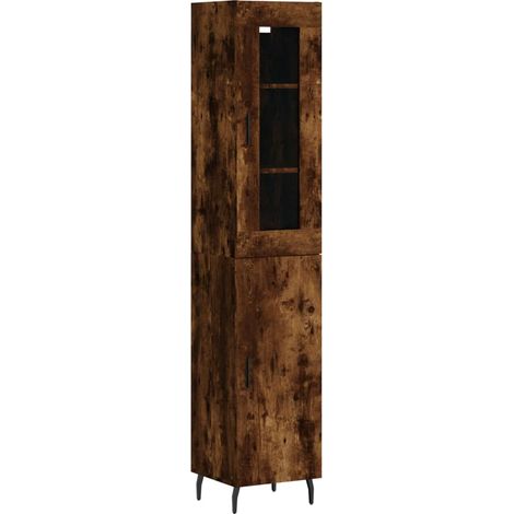 Buffet,Bahut,Meuble de Rangement haut Chêne fumé 34,5x34x180 cm Bois d'ingénierie CFW73509 (1/5)
