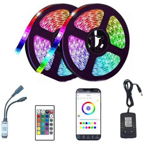 Ruban Led 10m, Led Chambre, Bande Led Lumineuse Contrôlé par Bluetooth ou Télécommande 24 Touches, Synchroniser avec Rythme de Musique, RGB Bandeau Led pour Decoration Chambre, Gaming [Classe énergé (1/5)