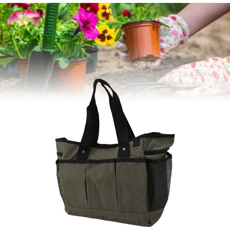 Bolsa multiusos para jardín con dos compartimentos, tejido Oxford 600D, color verde, para herramientas de plantación y jardinería. (1/5)