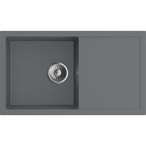 Granitspüle - Spülbecken - Küchenspüle - 76 x 44cm - Moonlight Grey - Einbauspüle - Hochwertig - Kratzfest - Elegantes Design - mit Siphon, ARIA 76 (1/5)