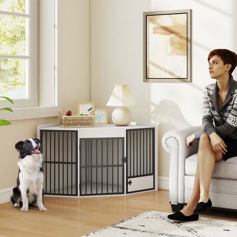 Cage pour chiens,boîte de loisirs pour petits et moyens chiens,caisse pour animaux,porte d’alimentation,MDF,métal,blanc