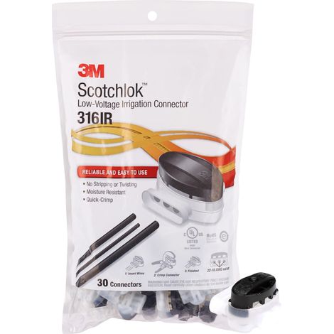 3M Scotchlok Electrical IDC (Isolamento Displacement Connector) 316IR, Pigtail, Applicazioni di irrigazione, Nero/Bianco, 22-16 AWG, Sacchetto da 30 pezzi (1/5)