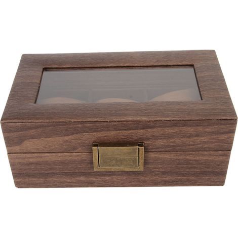 Coffret à Montres 3 Emplacements Bois, Coussin Amovible, Couvercle Verre, Boîte à Bijoux (1/5)
