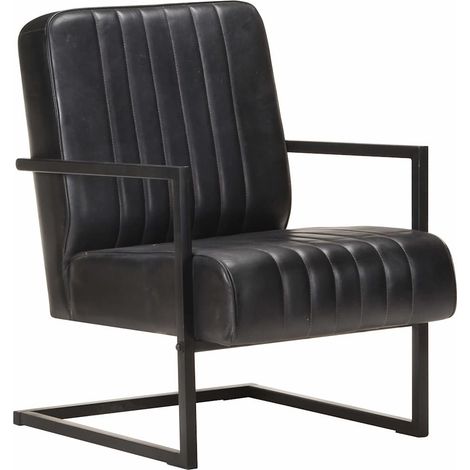 vidaXL Chaise de canapé cantilever noir cuir véritable (1/5)