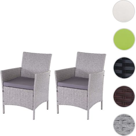 2x chaise de jardin en poly rotin Halden, chaise en osier - gris, coussins anthracite (1/4)