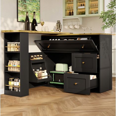 Ausziehbarer Bartisch mit Stauraum, 138-204 x 39 x 105 cm, Schwarz HAVRYA (1/5)
