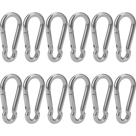 Set mit 12 M8-Karabinern aus Edelstahl, 80 x 40 mm, mit Federclip aus Edelstahl 304, Karabiner für Camping und Angeln (1/5)