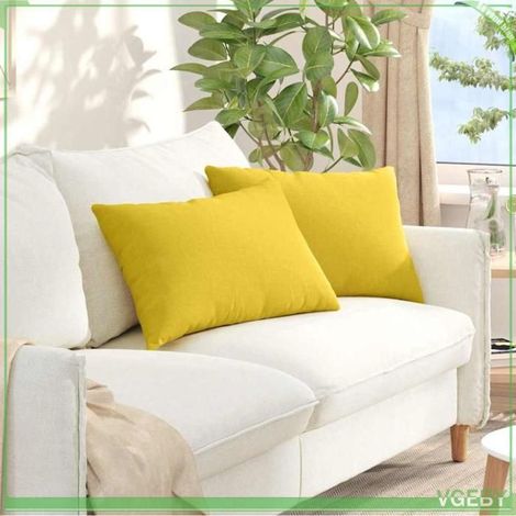2 coussins de canapé, jaune clair, 60 x 40 cm, housses amovibles, rembourrage polyester, décoration intérieure moderne (1/5)