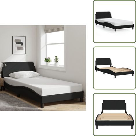 The Living Store Cadre de lit sans matelas noir 100x200 cm tissu - Cadre De Lit - Lit Double - Literie - Meuble Chambre - Design Moderne (1/5)