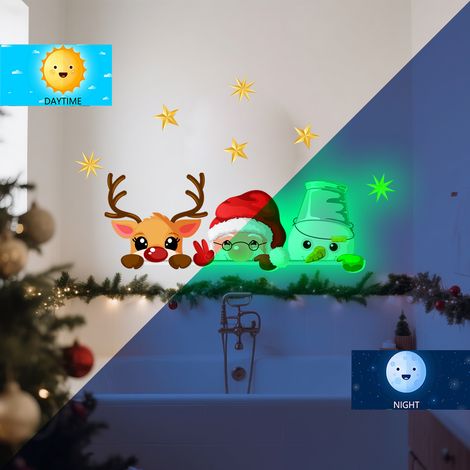 Adesivi per WC a tema natalizio che si illuminano al buio, con bolle, fiocchi di neve e Babbo Natale decorazioni natalizie per la casa adesivi murali. (1/2)