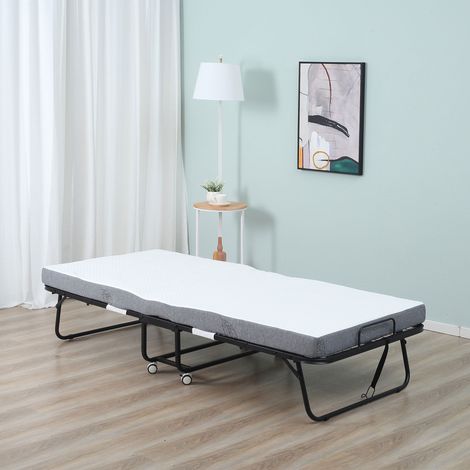 Lit pliant 80x200 cm lit invité avec matelas mousse 10 cm, cadre acier roulettes, charge max 150 kg (1/5)