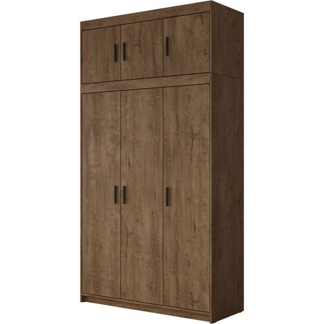 Armario Novduni 104, Roble de lefkada, 246x133x53cm, Puertas de armario: Con bisagras, Número de estantes: 7
