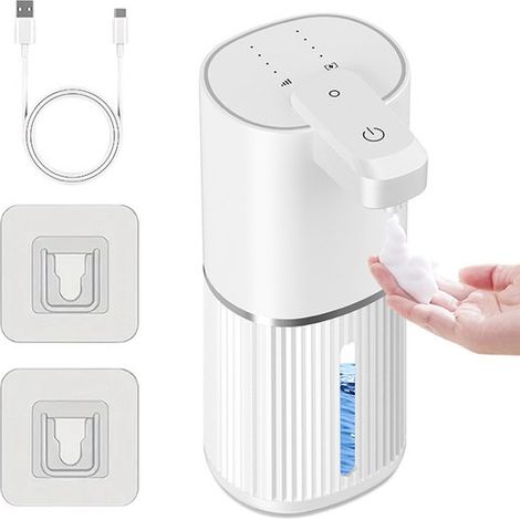 Dispensador automático de jabón - Sensor de espuma - Funcionamiento higiénico - Cuatro niveles ajustables - Capacidad de 380 ml - Blanco (1/5)