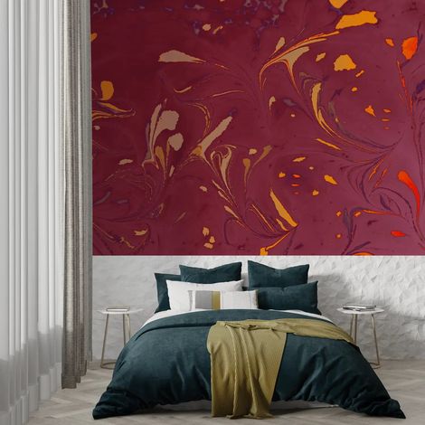 Papier Peint Art & Déco - Marbrures Bordeaux et Or - 150 x 250 cm (1/2)