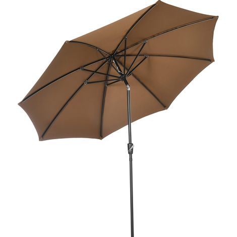 Outsunny sombrilla de jardín Ø300x252 cm parasol de terraza con manivela techo inclinable y 8 varillas de metal para patio balcón exterior marrón
