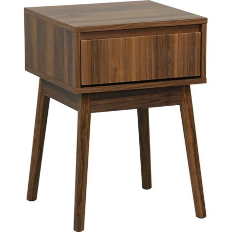 Wood decor one drawer bedside table, Linear, Walnut, 39x39x55.4 cm