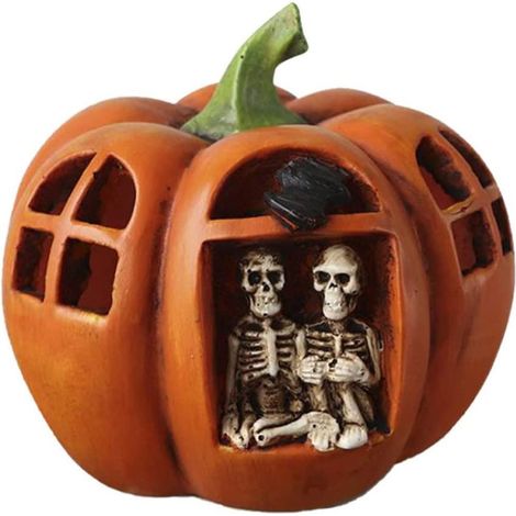 Lampara Calabaza Halloween - Calavera Resina - Decoracion Exterior Jardin - 2 Unidades (1/5)