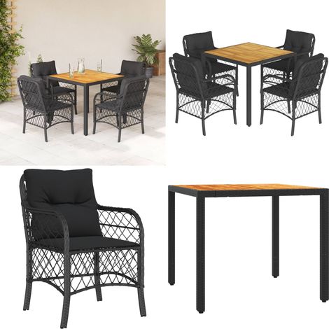 5-tlg. Garten-Essgruppe mit Kissen Schwarz Poly Rattan - Gartenessgruppe - Gartenstuhl (1/5)