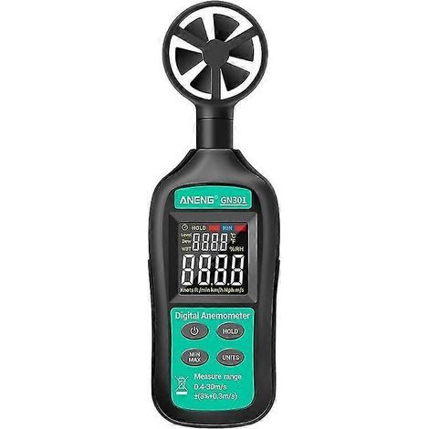 Anémomètre numérique avec thermomètre et hygromètre, écran LCD rétroéclairé