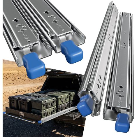 TolleTour Lot de 4 glissières télescopiques pour tiroir, 700 mm x 53 mm, verrouillables, extension totale, acier Q235, charge 105 kg/paire (1/5)