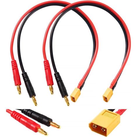 Connecteur XT60 à Fiche Banane 4 mm, Câble Silicone 30 cm 14 AWG pour Batteries LiPo RC (1/4)