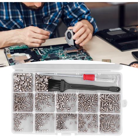 Kit de vis miniatures pour ordinateur portable métriques M2, M2.5, M3 avec 1 tournevis + 1 brosse, argenté. (1/5)