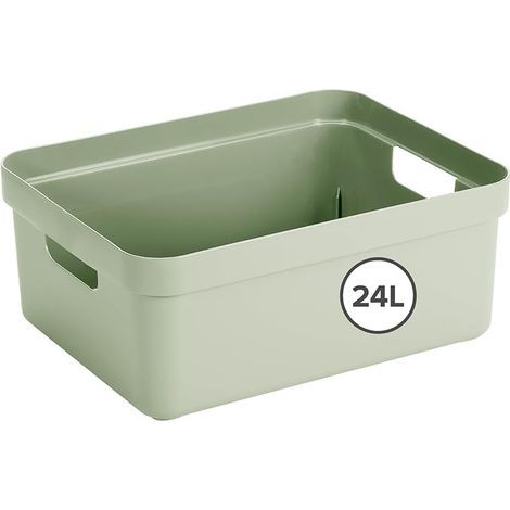 Storage box, 24L, recycled plastic, integrated handles, green, for living room, bedroom, hallway (1/5)