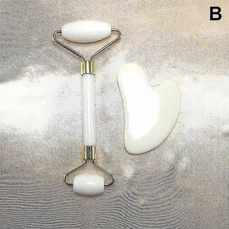 2-teiliges Set Gesichtsmassagegerät, Nackenroller, Gua-Sha-Schaber, Lifting- und Faltenentfernungs-Set – Weiß B (1/5)
