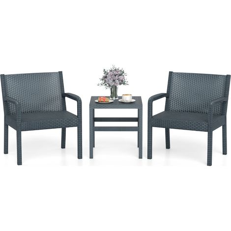 Conjunto de 3 muebles de terraza ergonómicos con mesa auxiliar 63 x 58 x 77,5 cm máxima comodidad estilo contemporáneo PP gris 200011904