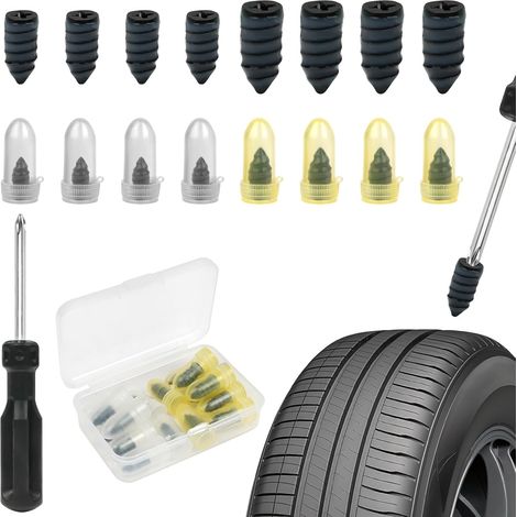 Clous en Caoutchouc,16pcs Clous Pneus Voiture avec Tournevis, Universel Outil de Rapide Clou Reparation Pneu, Clous en Caoutchouc de Pneu sous Vide Convient aux Voitures, Motos, Camion (8S+8L) (1/5)
