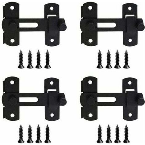 Set mit 4 schwarzen Edelstahl-Riegeln, Schieberiegeln, Türschlössern, Klappriegeln mit Schrauben für Türen, Fenster, Schränke, Weinkühlschränke - Crezuo