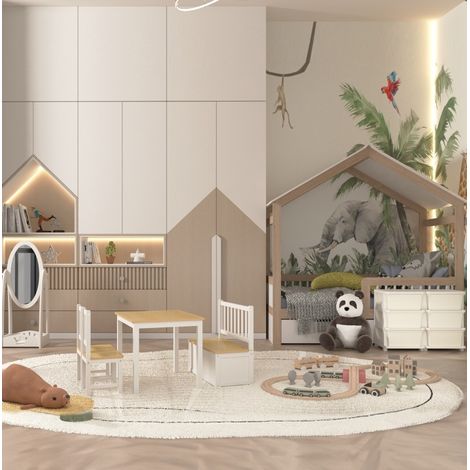 Mueble de almacenamiento infantil con 6 cajones, plástico, blanco crema DESVIAE (1/5)