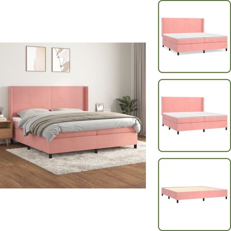 Sommier à lattes de lit avec matelas Rose 200x200 cm Velours - Lit Double - Lit Velours - Lit Rose - Lit Design - Chambre À Coucher (1/5)