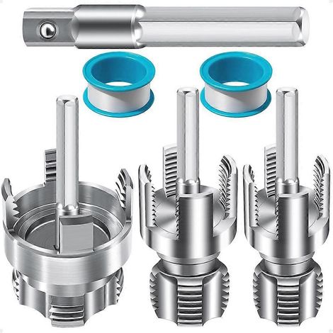 Kit d'outils de filetage pour tuyaux internes et externes en PVC 1/2", 3/4" et 1", compatible avec les perceuses pour la plomberie. (1/5)