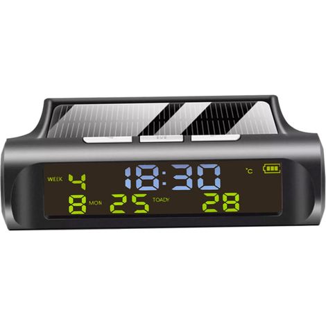 Display digitale della temperatura per auto Termometri solari Orologio Termometro per auto Componente elettronico Nero (1/5)