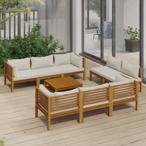 9 pcs Salon de jardin, Ensemble table et chaises de jardin, Meuble de jardin avec coussin Bois d'acacia solide MKW661867 (1/5)