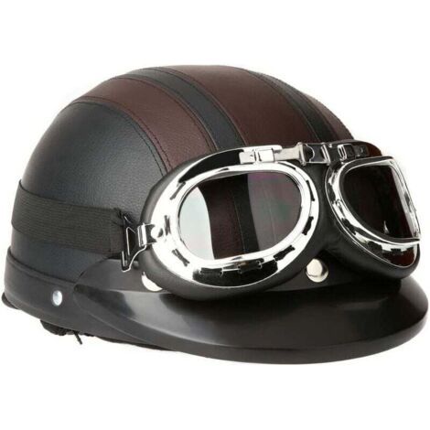 [JAMAIS UTILISÉ]Casque de Moto Scooter Vespa, Casque Coupe-vent D'hiver avec Visière UV Lunettes Retro Style de Vintage 54-60cm (KKmoon Casque de Moto Scooter Vespa, Casque Coupe-vent D'hiver avec Vis (1/5)