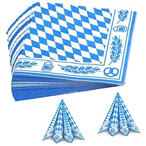 60 pièces Bayern Servietten Oktoberfest Deko bleu & blanc karierte Tissue 33 x 33 cm Dekoservietten avec Bier (1/5)