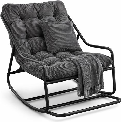 Fauteuil de Jardin avec Repose-pieds à Bascule Réglable avec Coussin Épais, sans Accoudoirs, Acier Gris 75 × 116 × 82 cm