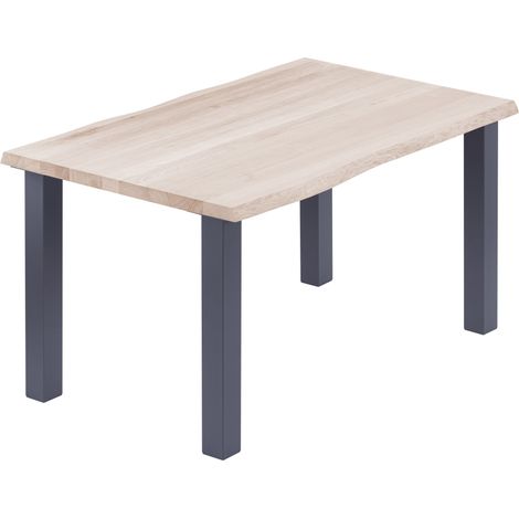 LAMO Manufaktur Esstisch Küchentisch, mit Baumkante 120x60x76 cm (AxBxH), Classic, Roh / Anthrazit, LCB-01-A-001-7016Cl